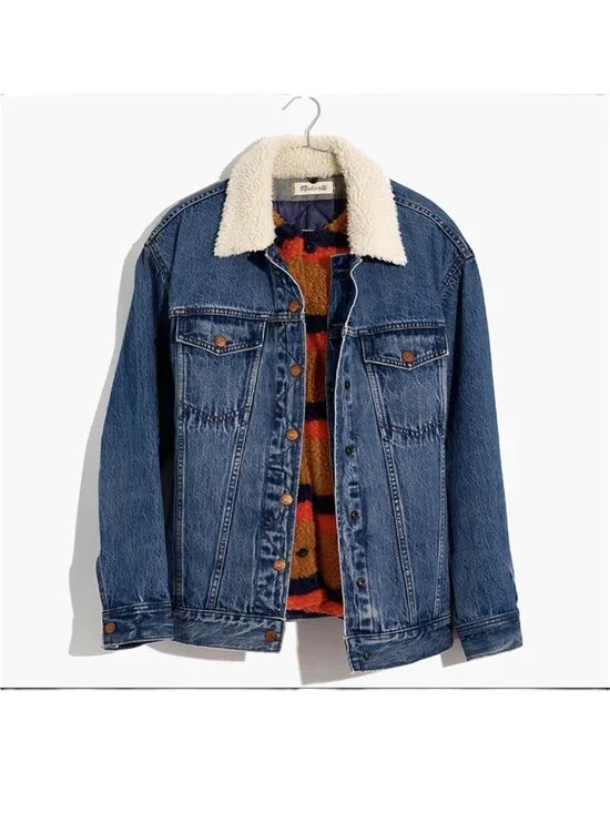 NWT Madewell x Kule Sherpa-Lined Oversized Jean Jacket Removable Vest Lining XS - Picture 1 of 10
